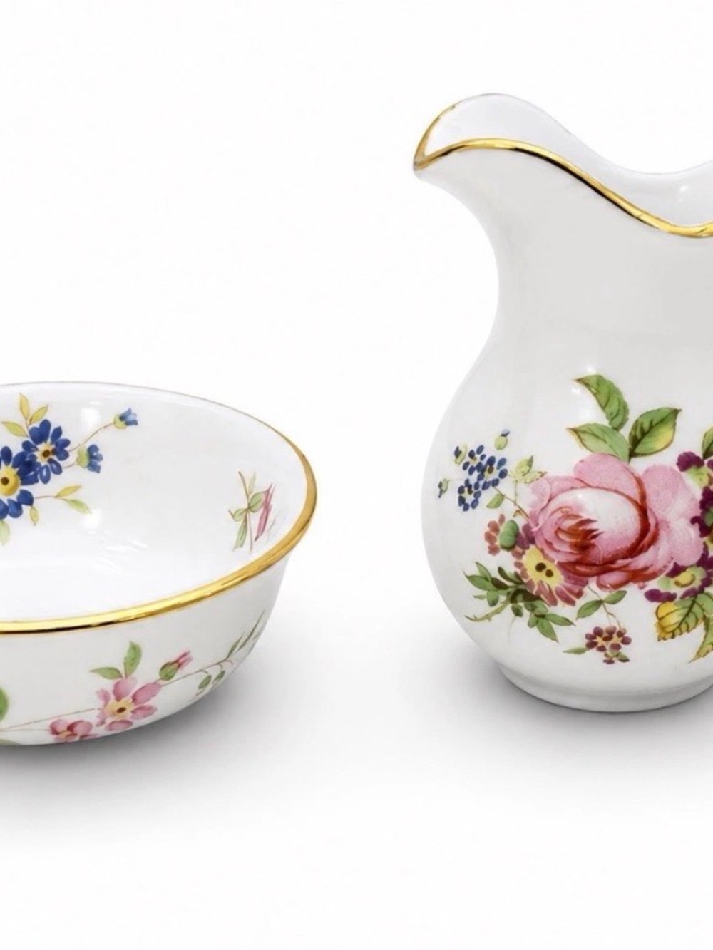 Harmony Kingdom Bone China England Miniature Creamer & Sugar Bowl Floral Gold